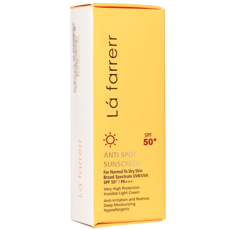 کرم ضد آفتاب SPF50 پوست خشک و معمولی لافارر ضد لک بی رنگ 40 میلی گرم